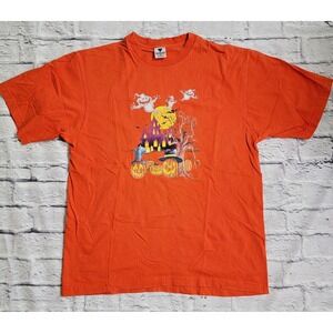 Vintage Halloween T-Shirt XL Spooky Haunted House Pumpkins Ghost Orange Tee 90's